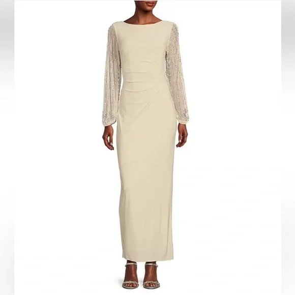 MARINA | Dresses | Nwtmarina Beaded Elastic Cuff Sleeve Jersey Back Slit Sheath Gown Champion | Poshmark MARINA | Dresses | Nwtmarina Beaded Elastic Cuff Sleeve Jersey Back Slit Sheath Gown Champion | Poshmark